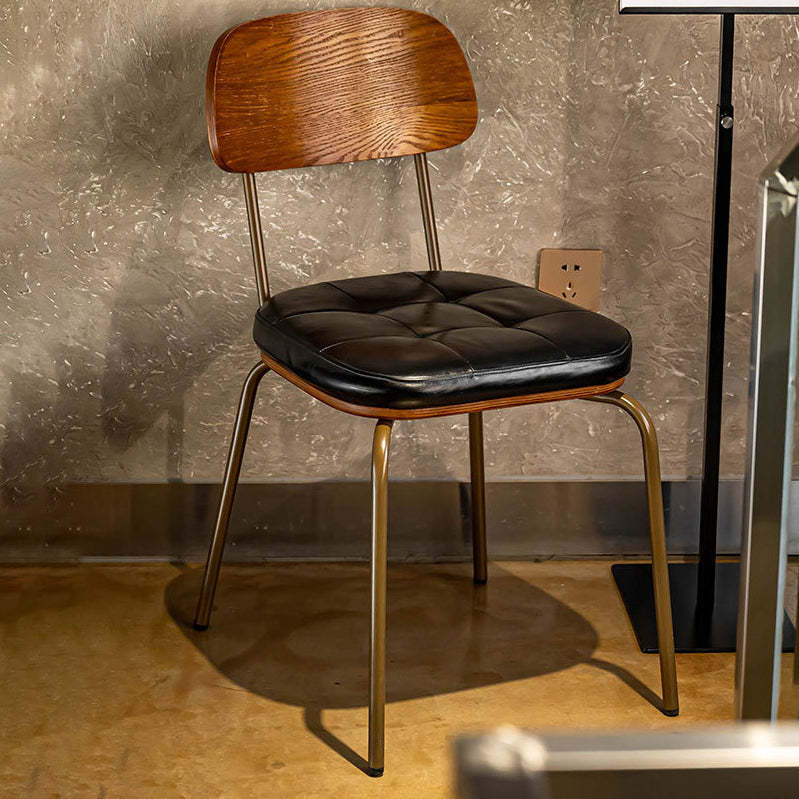 Minimalist Metal Leather Dining Chair — Black