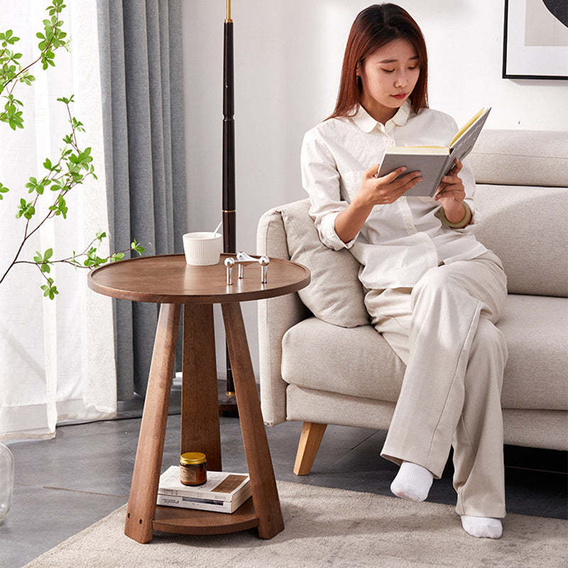 Modern Round Rubberwood 2-Tier End Table