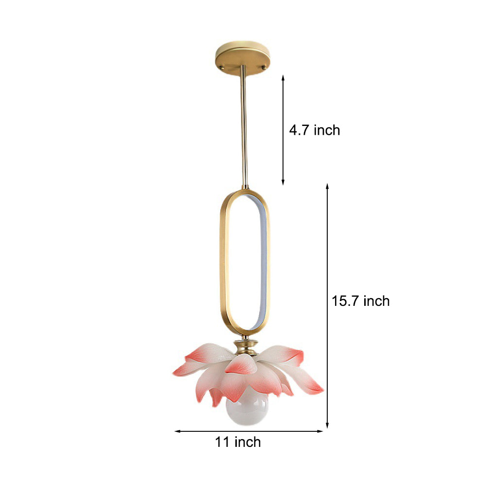 Lotus Flower Luminous Copper Oval Ring LED Pendant