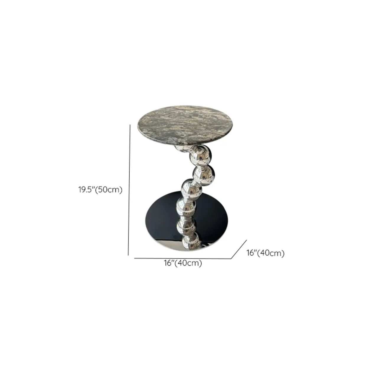 Artistic Marble Top Silver Ball Pedestal Side Table