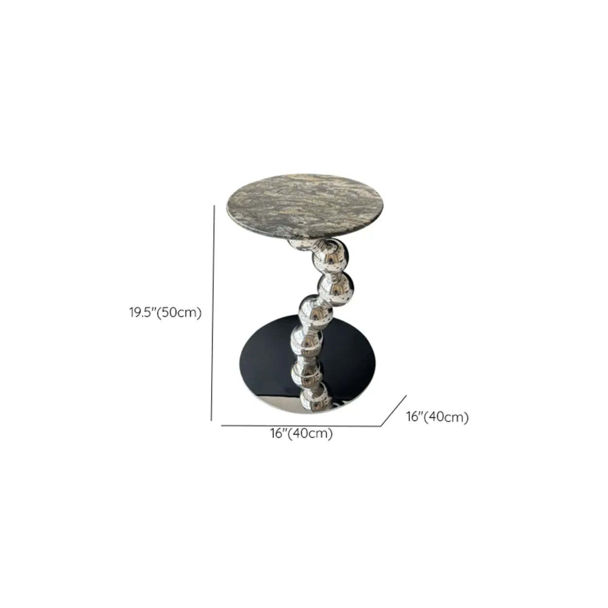 Artistic Marble Top Silver Ball Pedestal Side Table
