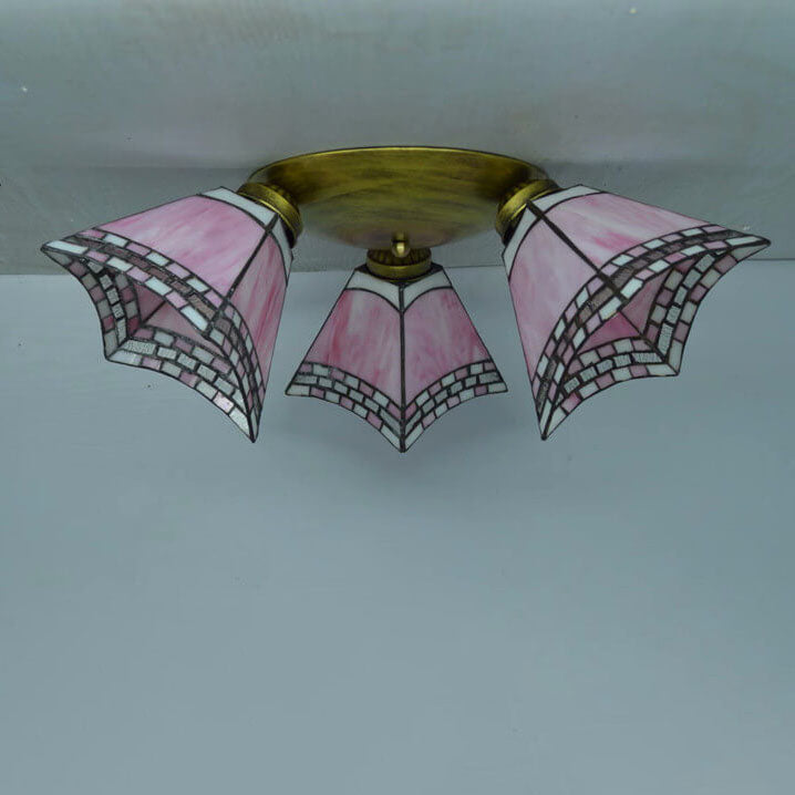 Tiffany Stained Glass Horn Semi-Flush Light