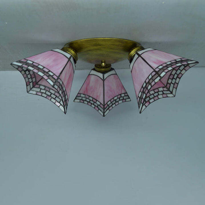 Tiffany Stained Glass Horn Semi-Flush Light