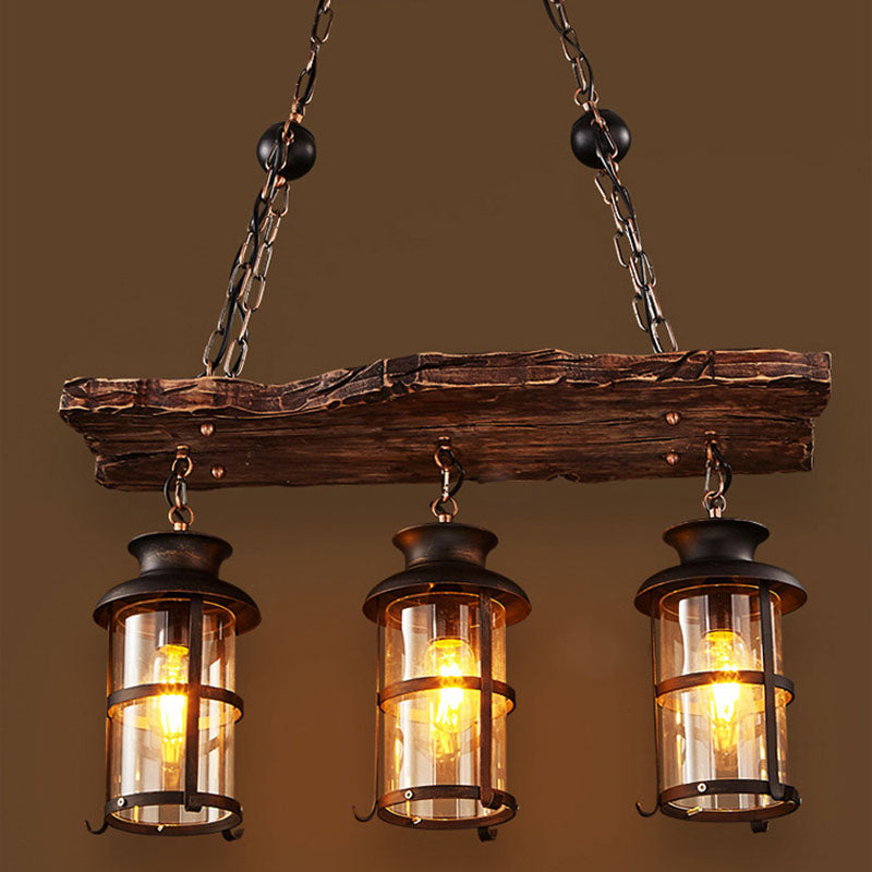 Traditional Farmhouse Wood Strip Iron Chandelier