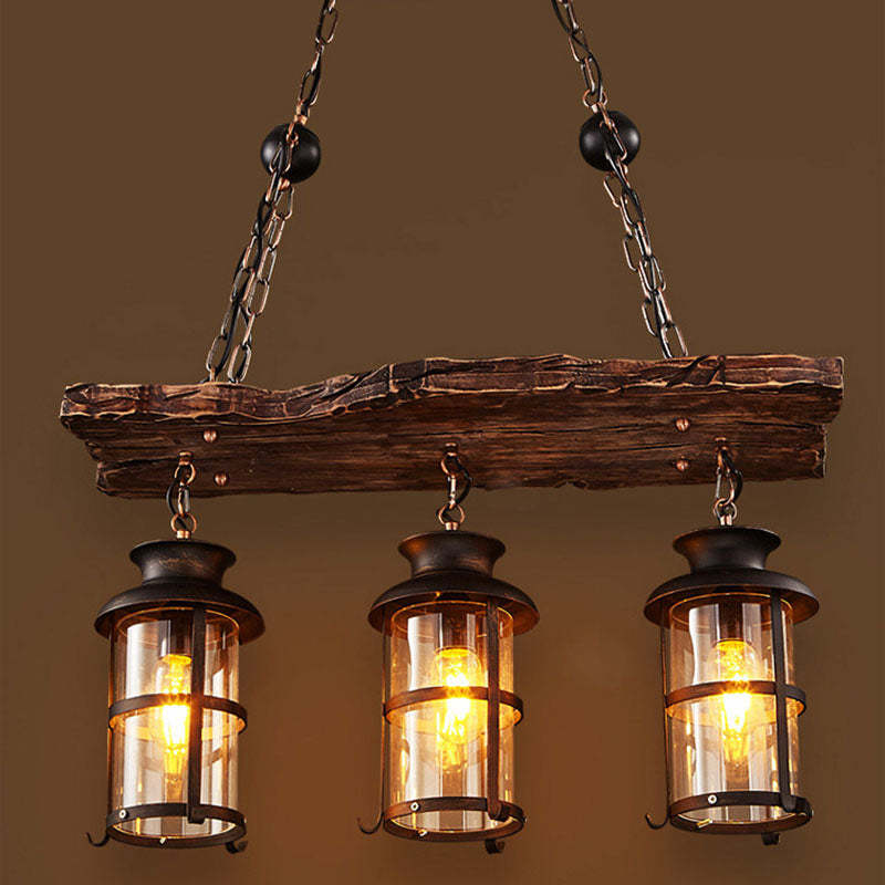 Traditional Farmhouse Wood Strip Iron Chandelier