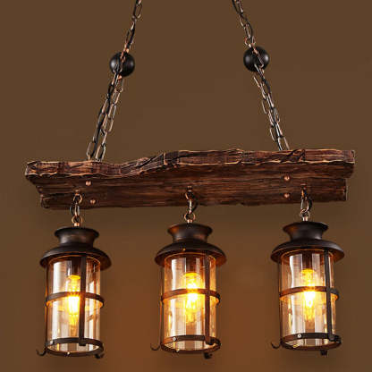 Traditional Farmhouse Wood Strip Iron Chandelier