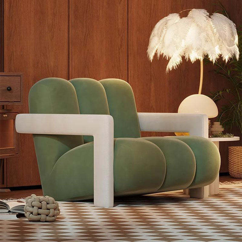 Retro Striped Velvet Wood Accent Chair
