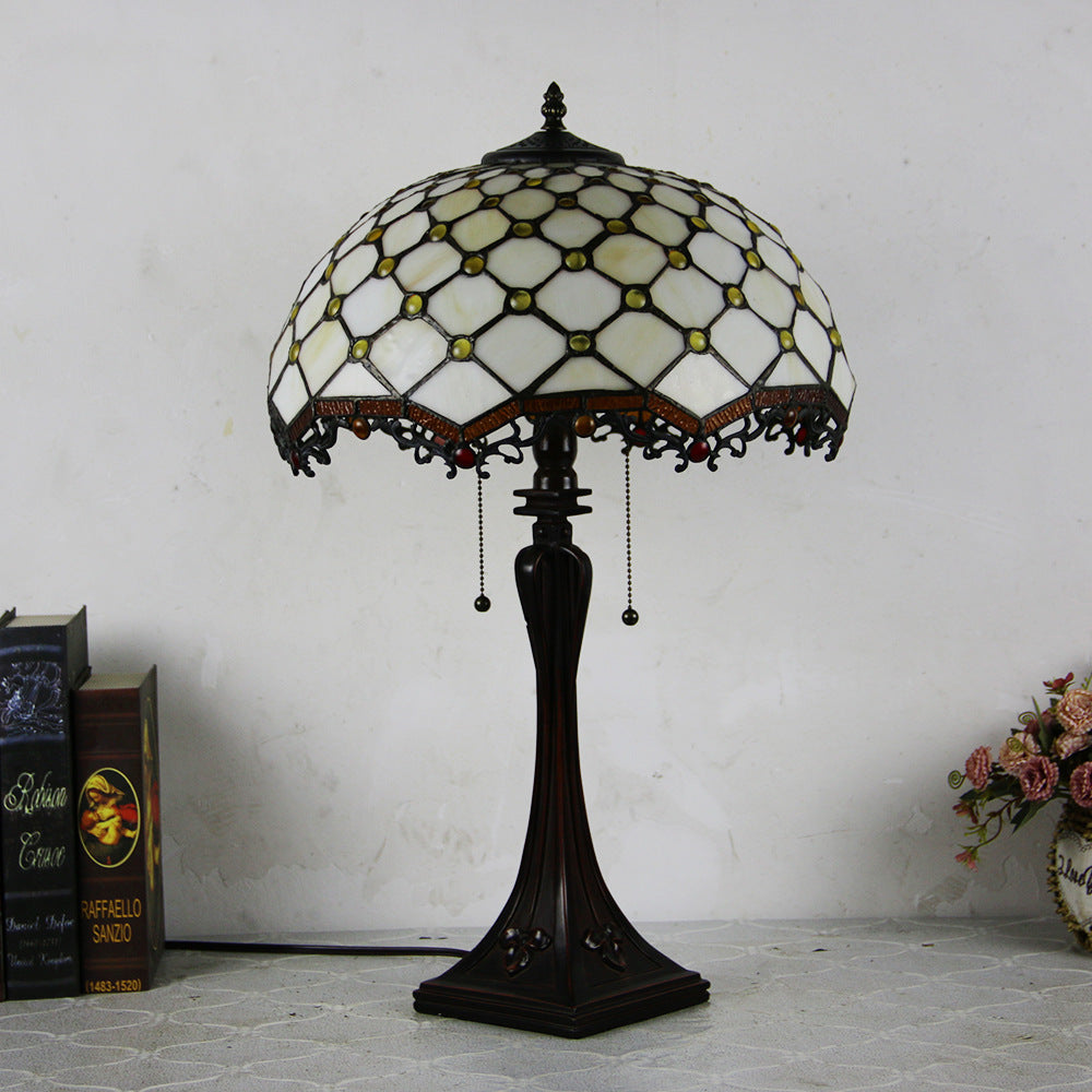 Tiffany Mediterranean Stained Glass Cone 2-Light Table Lamp