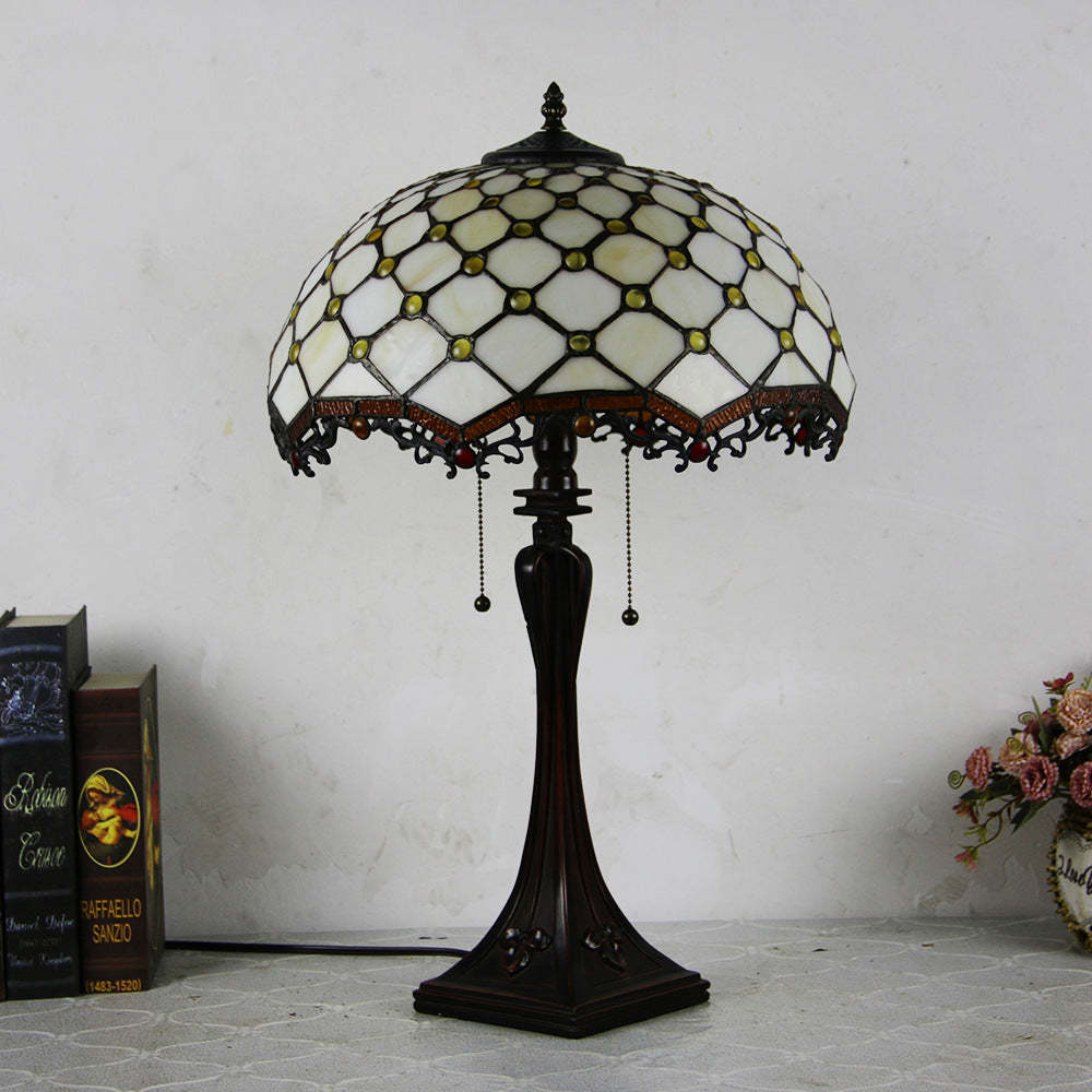 Tiffany Mediterranean Stained Glass Cone 2-Light Table Lamp