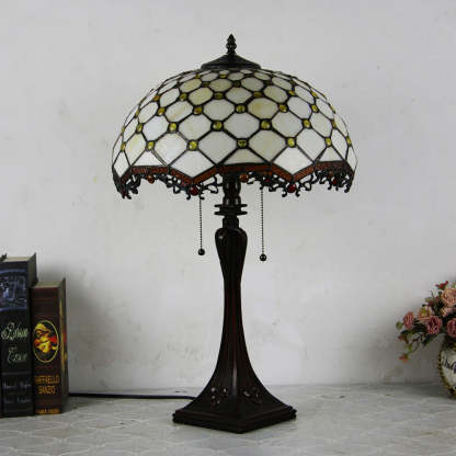 Tiffany Mediterranean Stained Glass Cone 2-Light Table Lamp