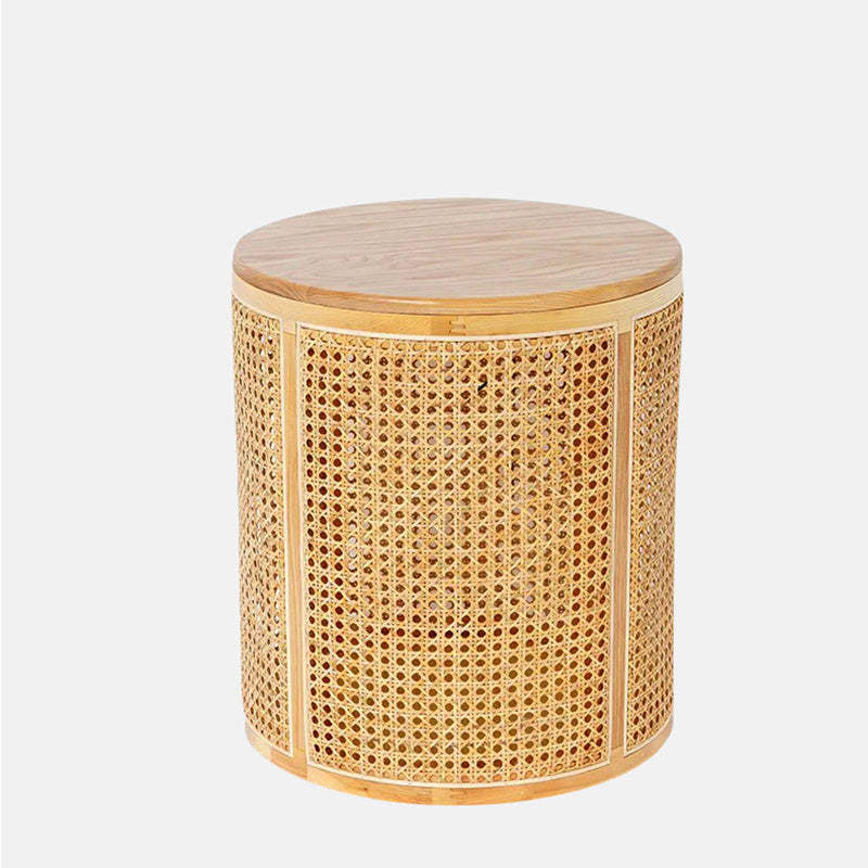 Scandinavian Cylindrical Wood Rattan Coffee Table