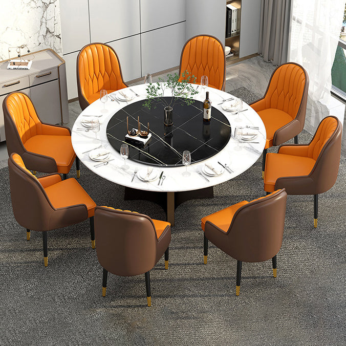 Modern Leather Steel Square Dining Chair — A / Gold / Gray & Brown