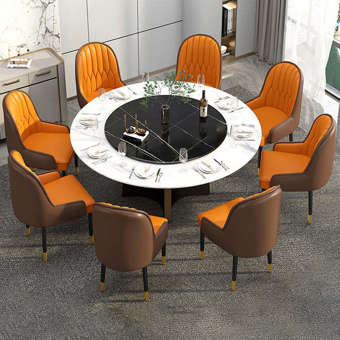 Modern Leather Steel Square Dining Chair — A / Gold / Gray & Brown