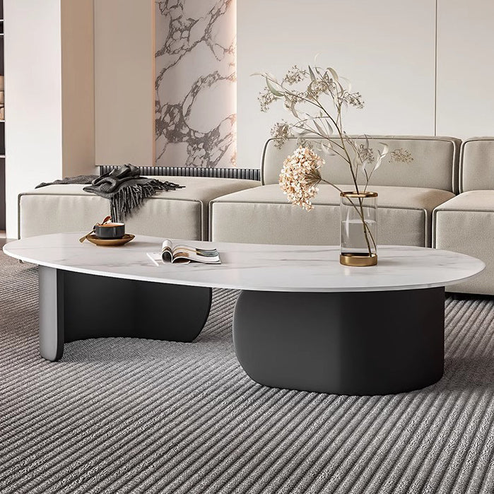 Minimalist Cashew Rock Slab Steel End Table