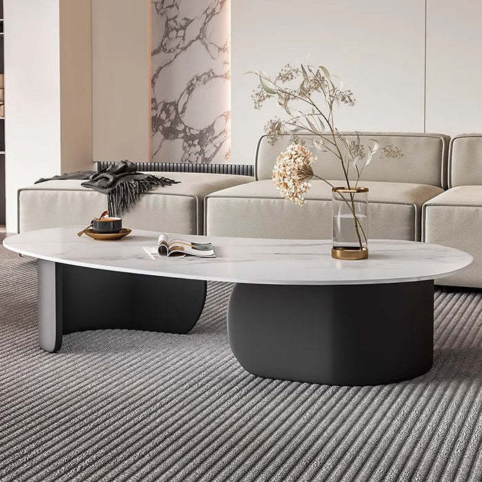 Minimalist Cashew Rock Slab Steel End Table