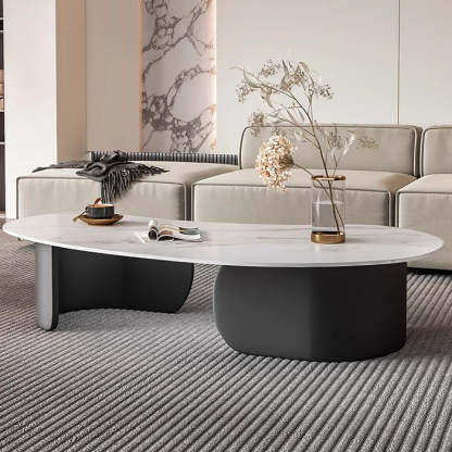 Minimalist Cashew Rock Slab Steel End Table