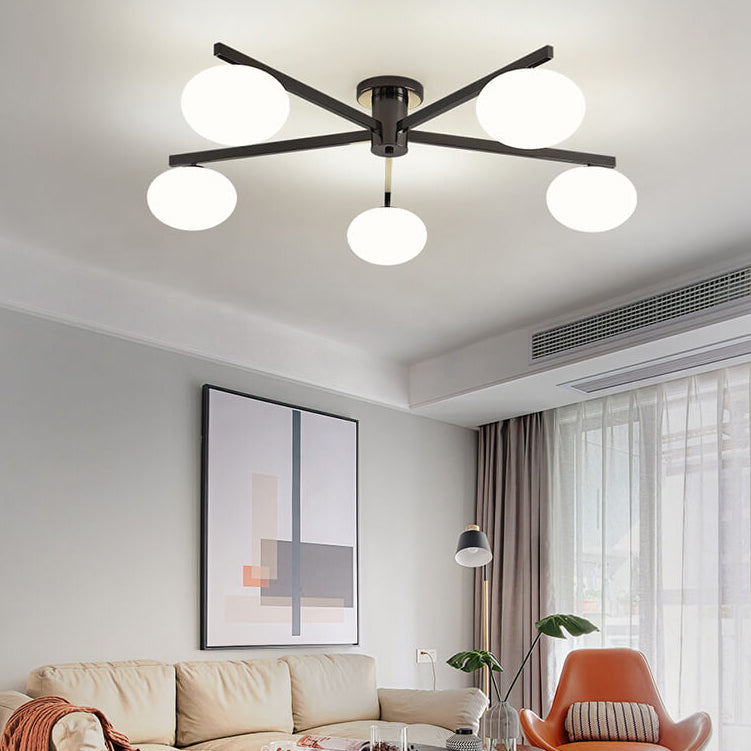 Nordic Glass Iron Ball 3/4/5-Light Semi-Flush Ceiling Light — 3 / 220V-240V For UK/AU / Black