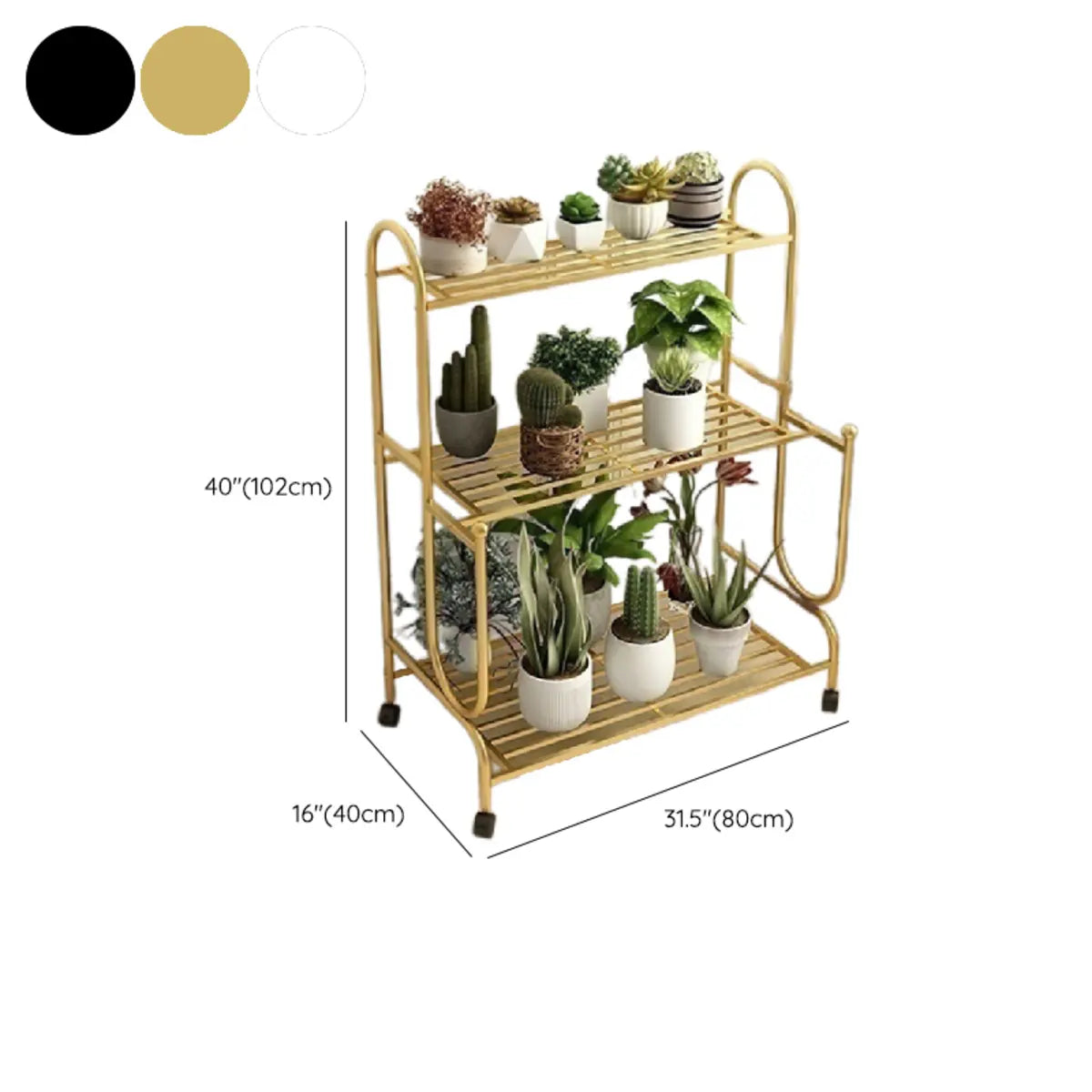 Simple Cream 3-Tier Metal Rolling Plant Stand