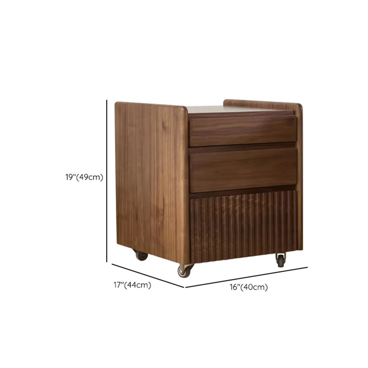 Traditional Walnut Wood Nightstand with Casters