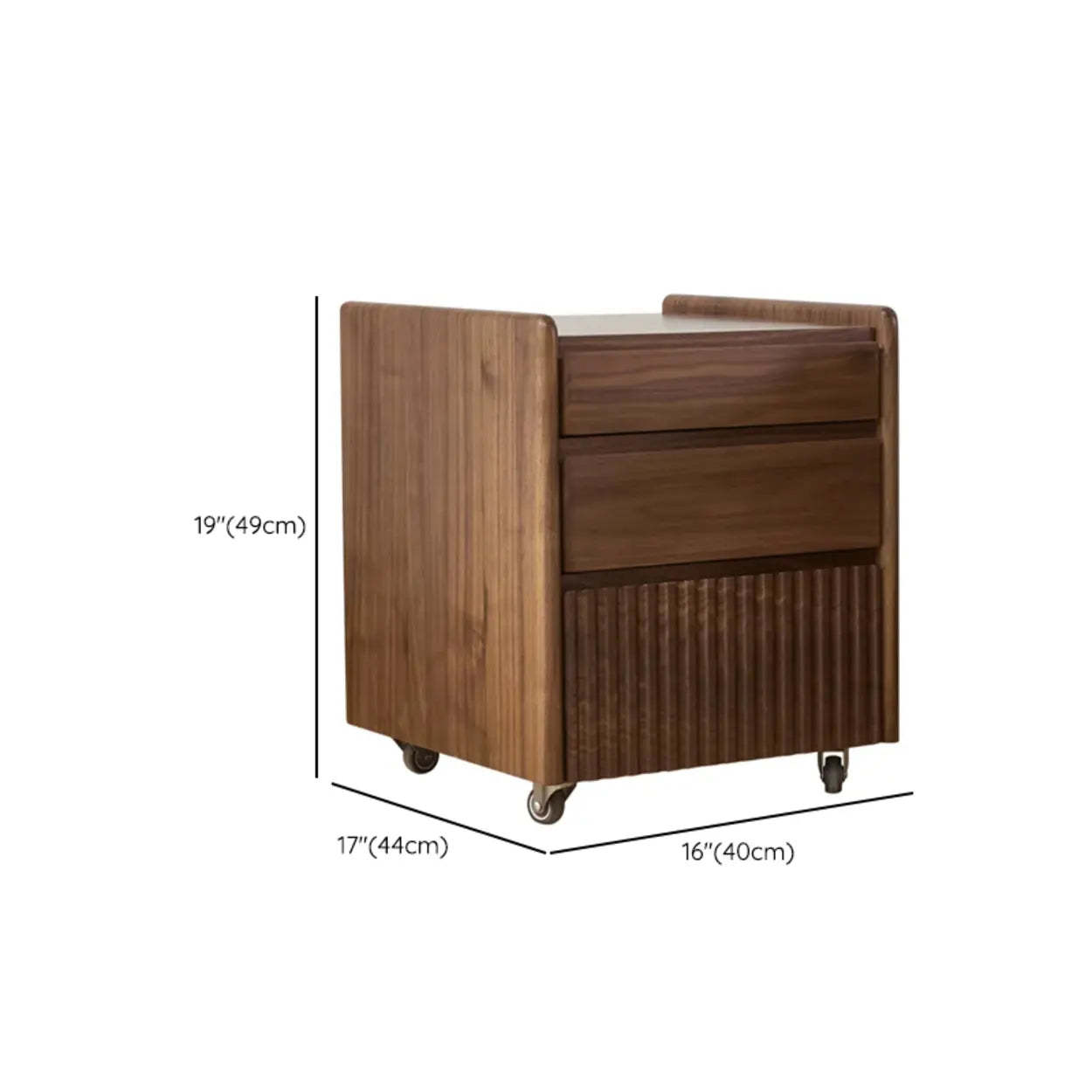 Traditional Walnut Wood Nightstand with Casters