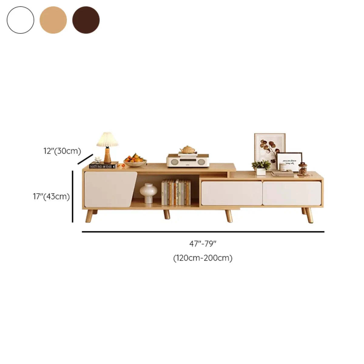 Natural Wood TV Stand with Drawers and Legs