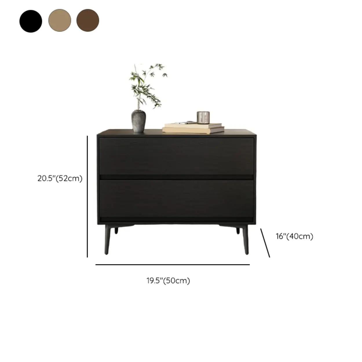 Mid-Century Black 2-Drawer Wood Nightstand