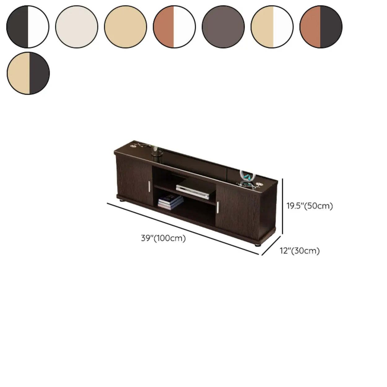 Off-White Artificial Wood Open Storage TV Stand — Black Walnut