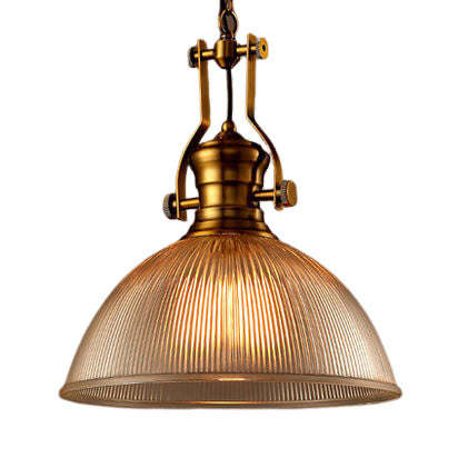 Vintage Industrial Striped Glass Dome Pendant Light — Amber Color / 110V-120V For US/CA