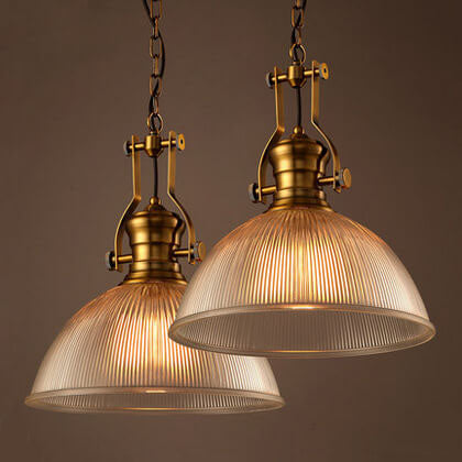 Vintage Industrial Striped Glass Dome Pendant Light