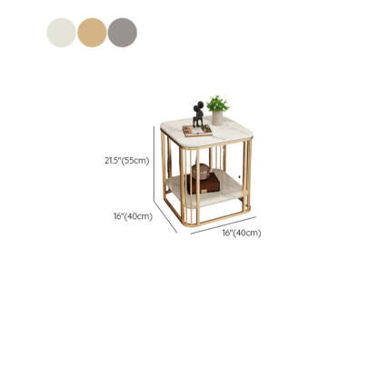 Stone Metal Square Side Table with Shelf