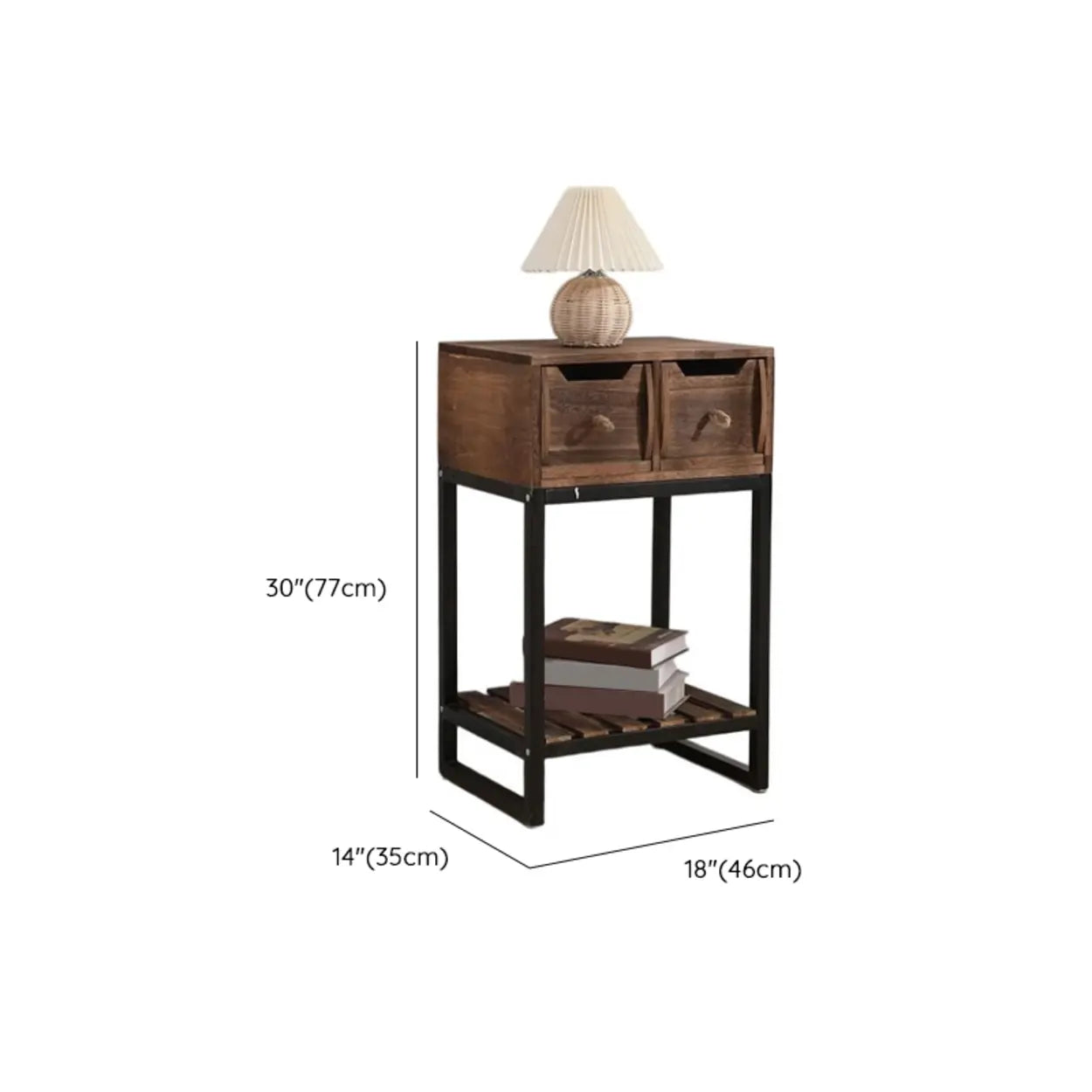 Rustic Black Frame Wood Storage Square Console Table #size