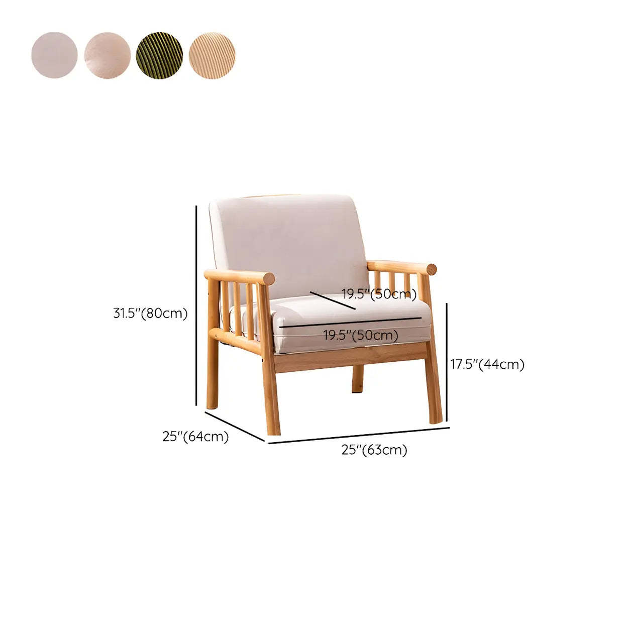 Removable Cushion Off-White Loose-Back Arm Chair