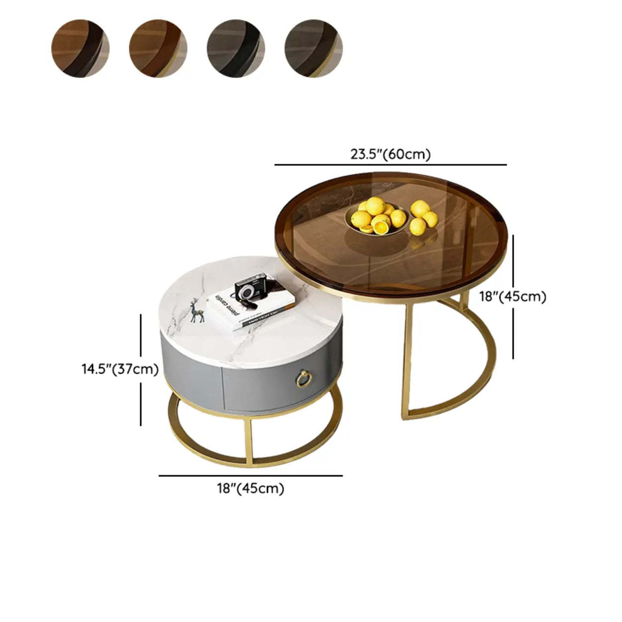 Glam Round Stone Drawer Nesting Coffee Table