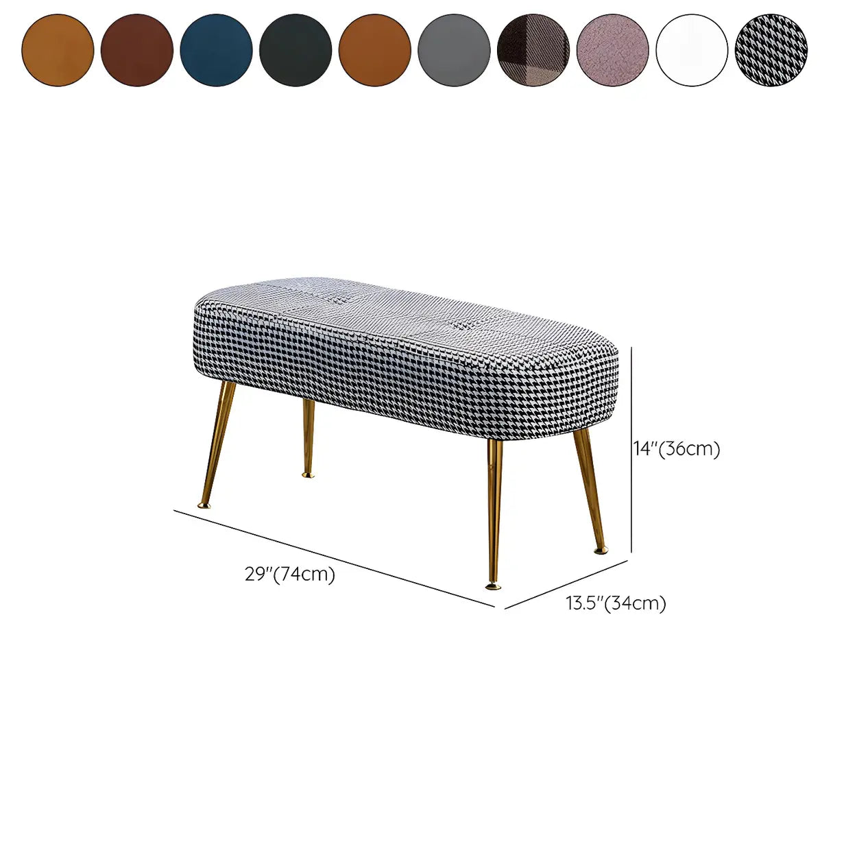 Modern Velvet Ottoman Bench Set of 3 with Gold Legs