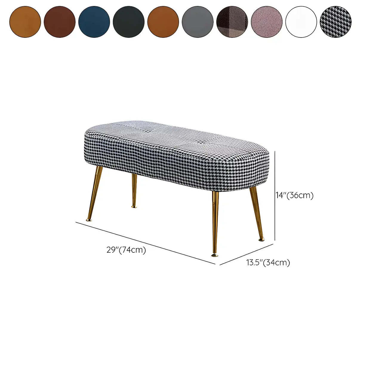Modern Velvet Ottoman Bench Set of 3 with Gold Legs