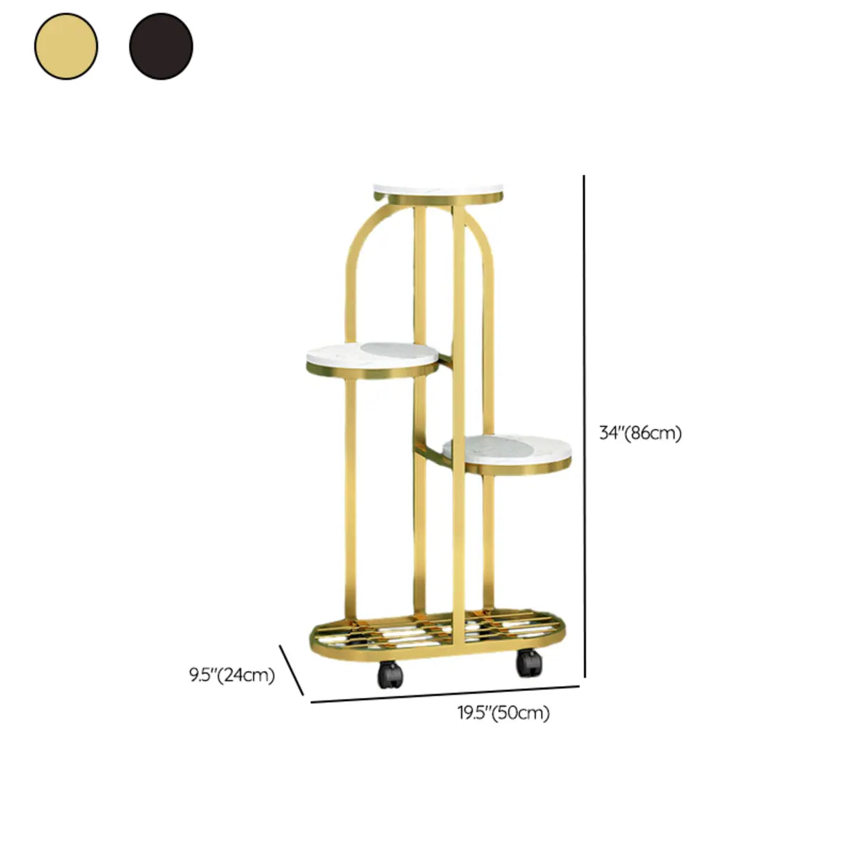 Arched Metal Stone Tray Rolling Plant Stand
