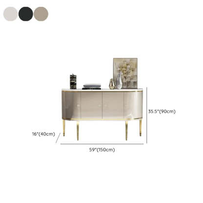 Half-Circle Gray Marble Console Table with Cabinets