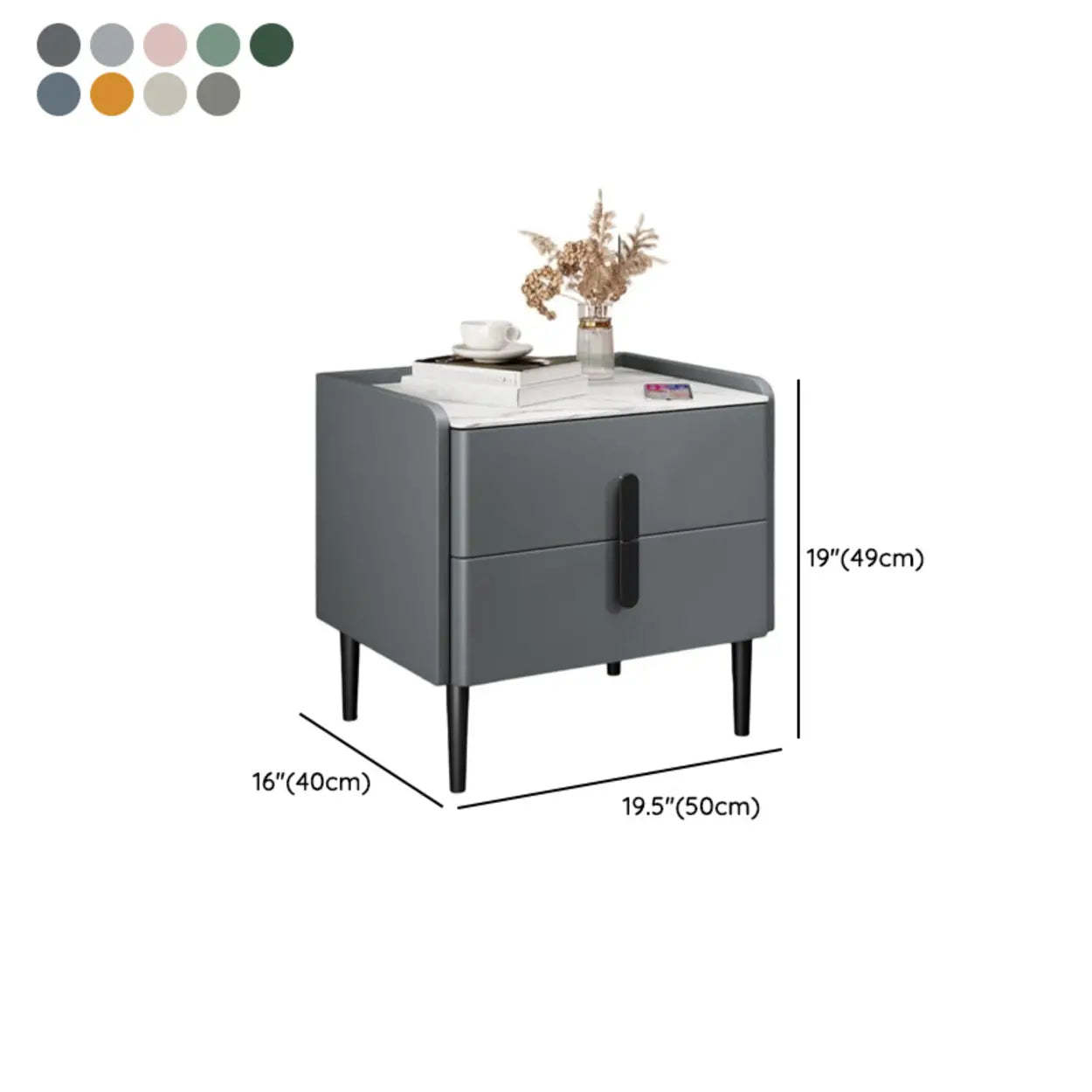 Modern Gray Marble Top Nightstand with Drawers