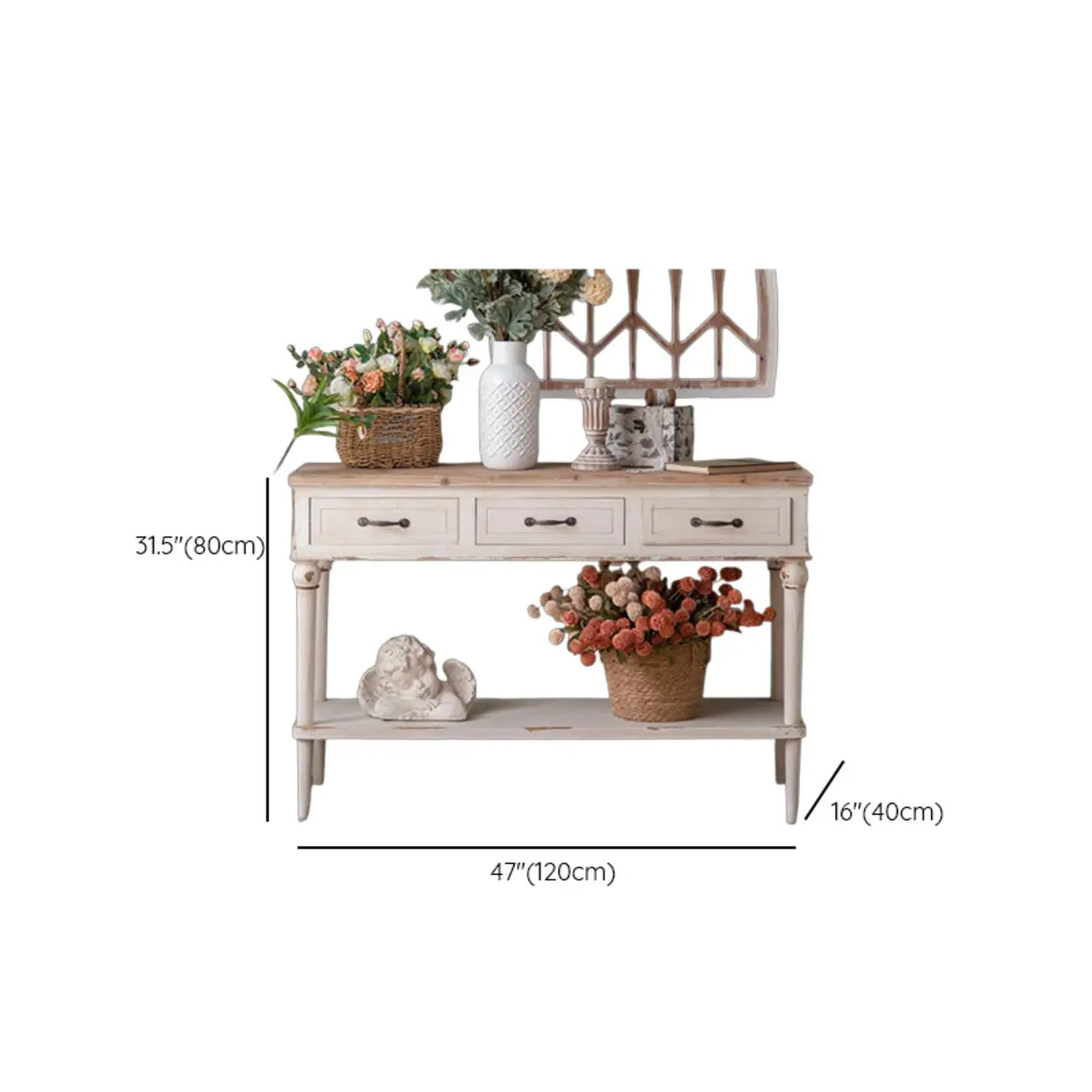 Rustic Demilune Wood Console Table with Drawers