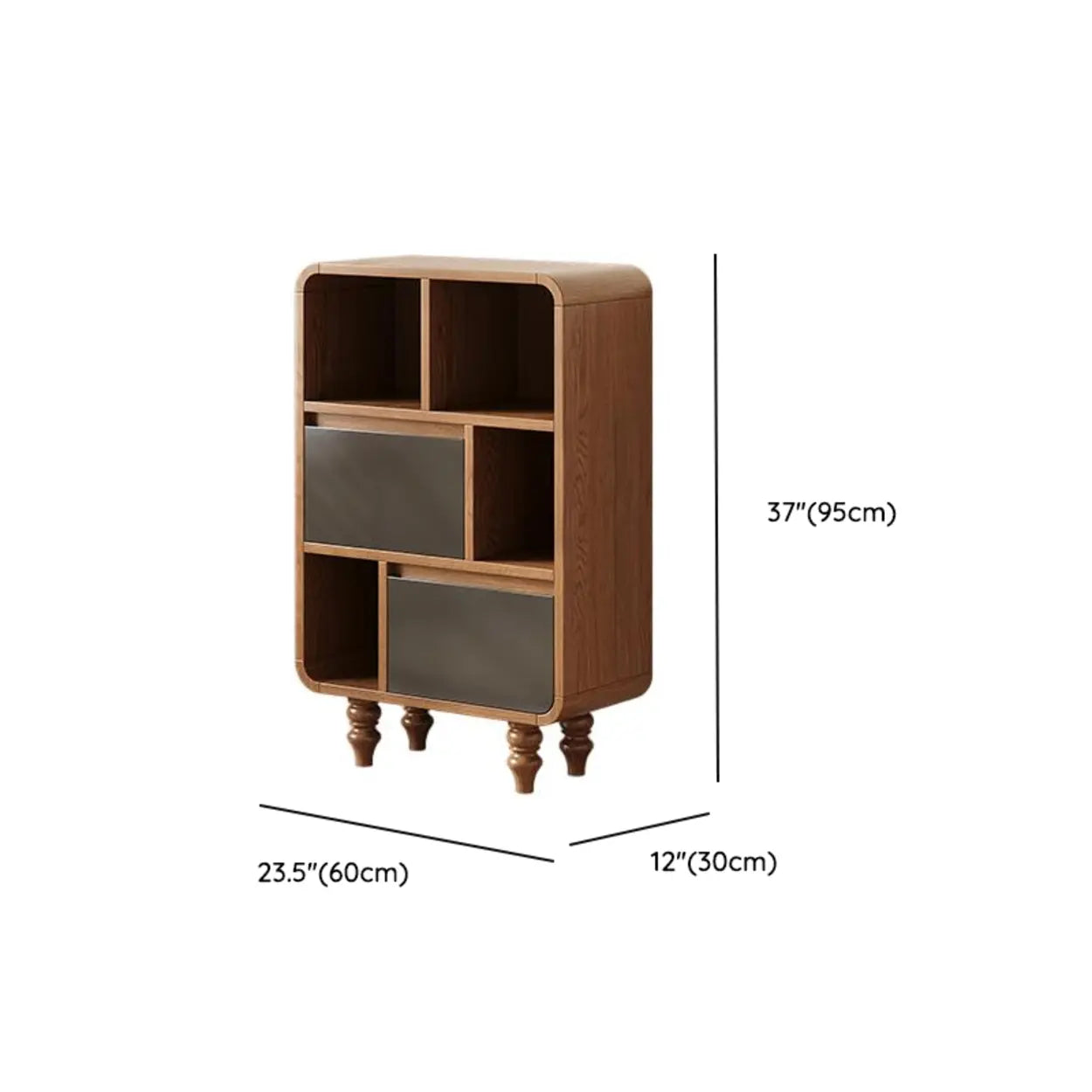 Mid-Century Wood Rounded Edge Drawer Shelf Bookcase