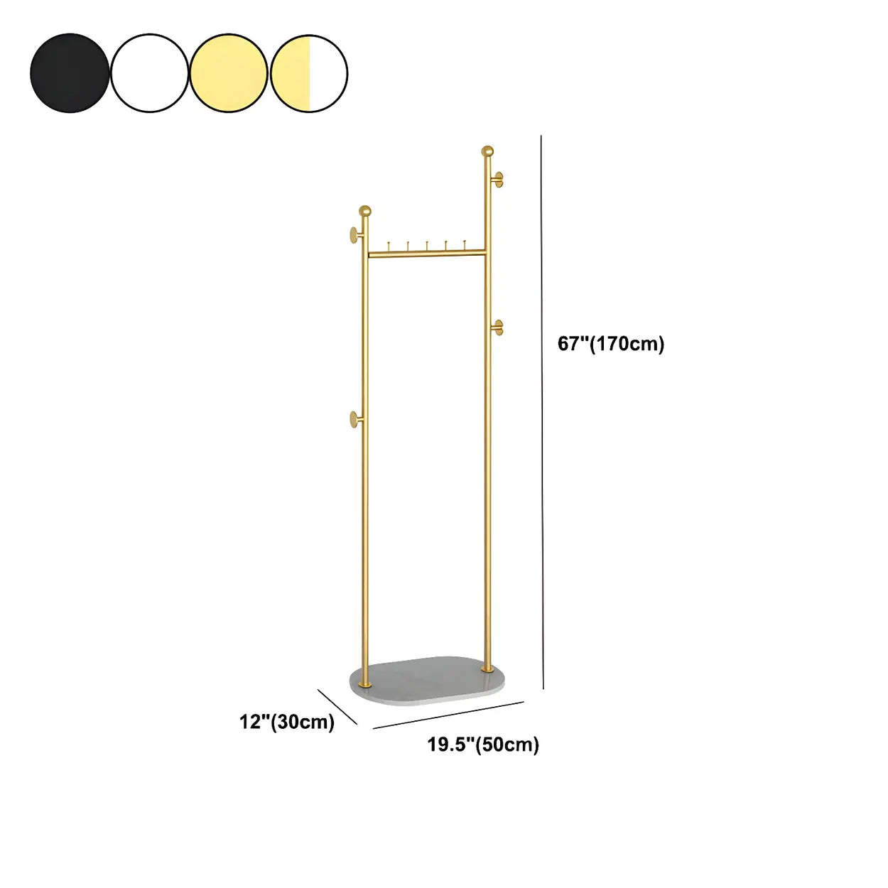 Sleek Gold-White Metal Tall Coat Rack with Shelf