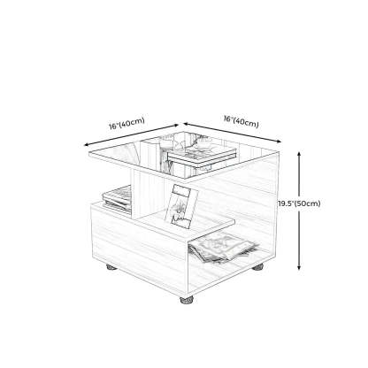 Square Glass White Shelved Side Table — White