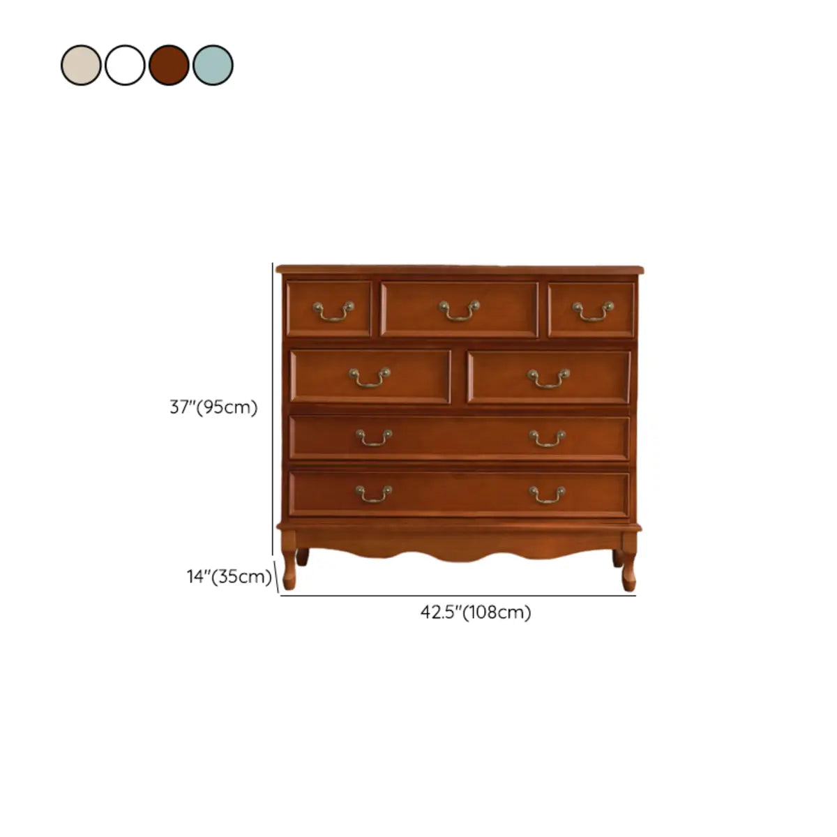 Beige Wood Drawer Dresser with Metal Handles