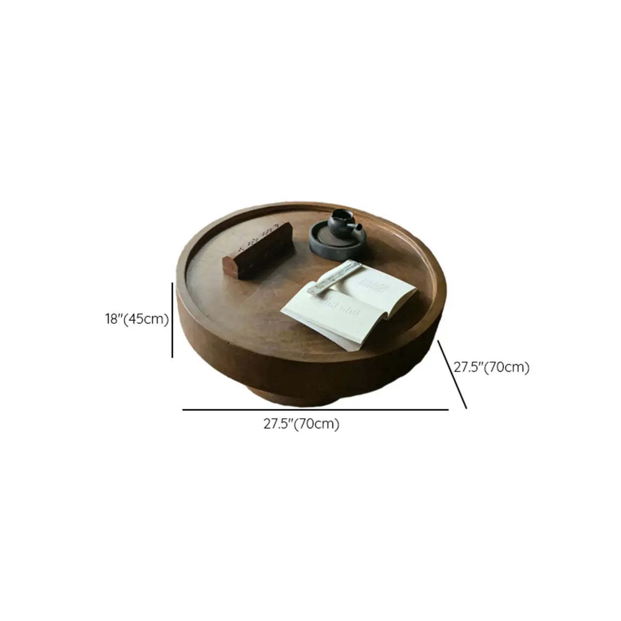 Brown Pine Wood Tray Top Round Coffee Table