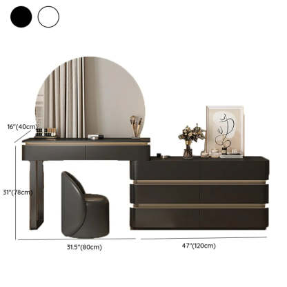 Modern Black Rectangular Wood Semicircle Mirror Vanity — White