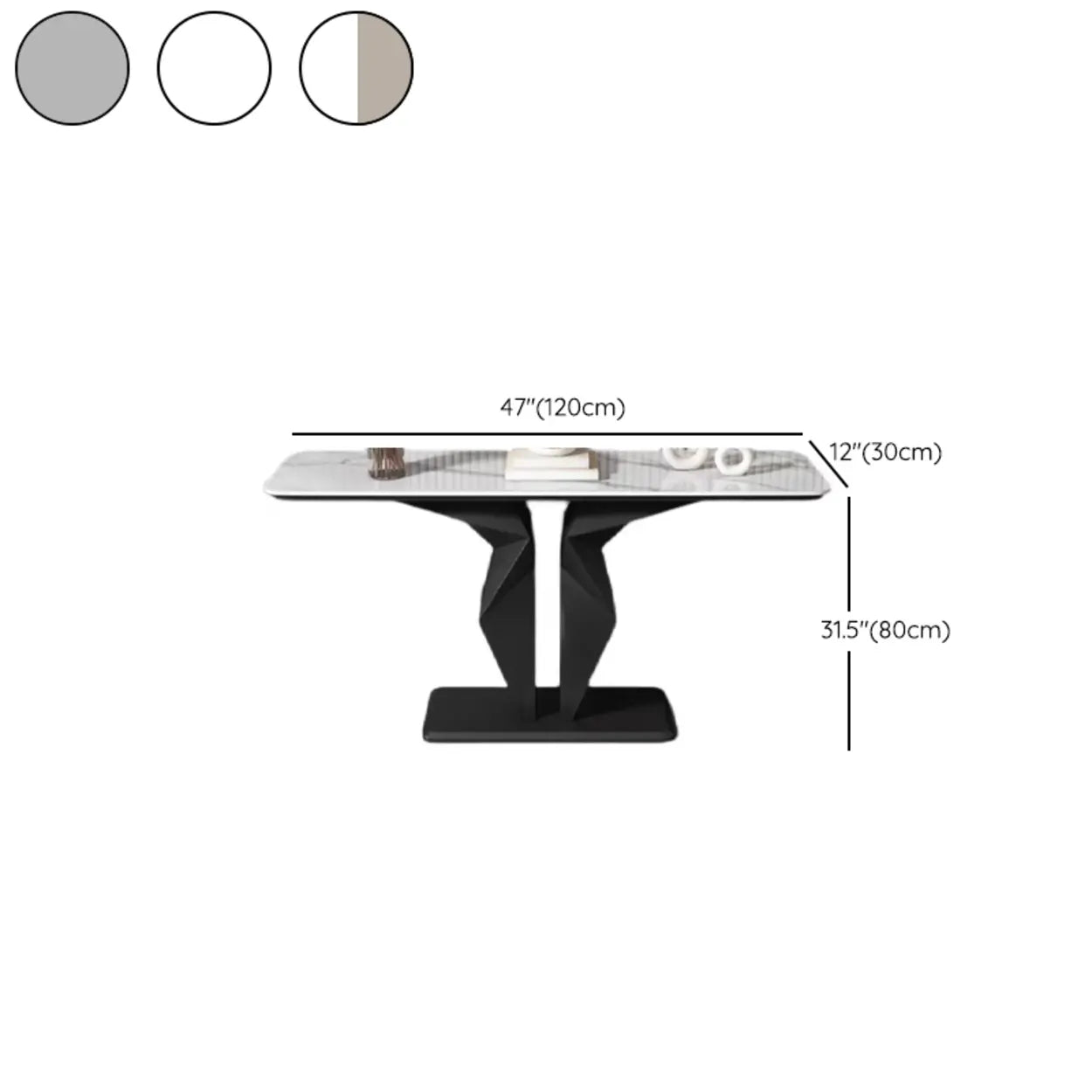 Rectangular Stone-Top Console Table — Gold / White/ Brown