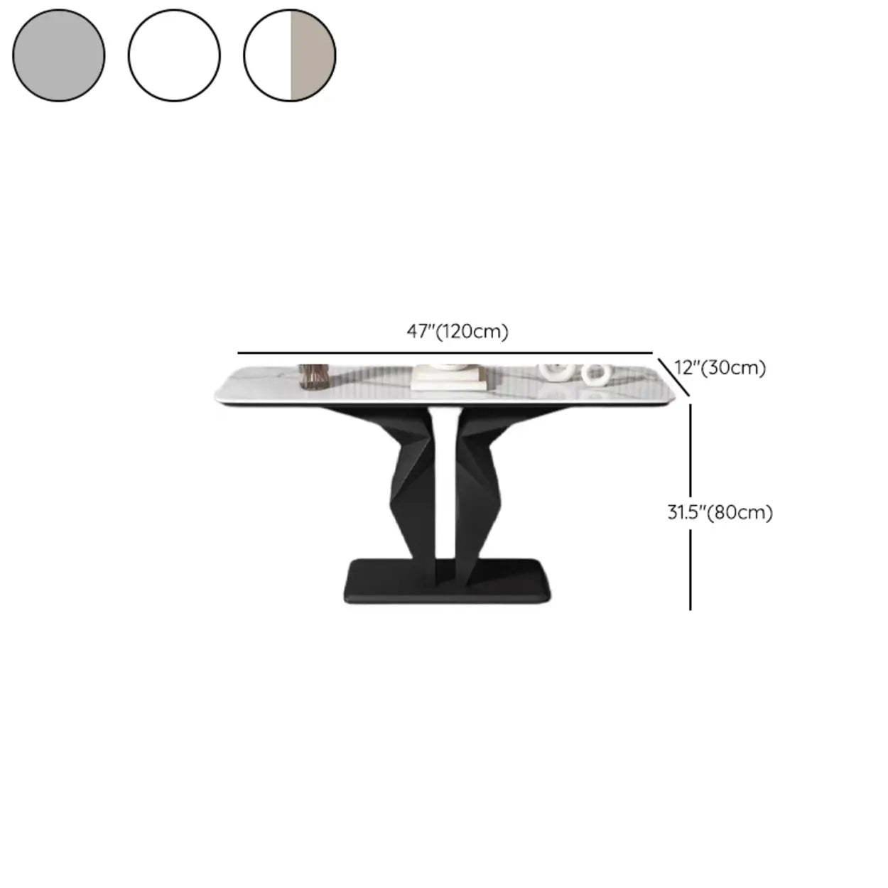 Rectangular Stone-Top Console Table — Gold / White/ Brown