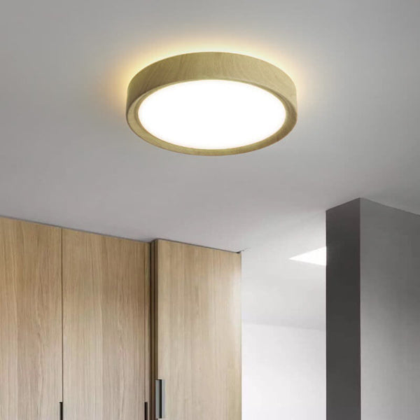Modern Wood Grain Round Iron LED Flush Mount Light