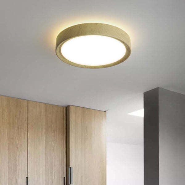 Modern Wood Grain Round Iron LED Flush Mount Light