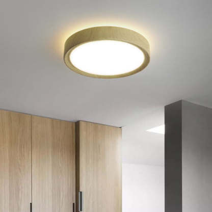 Modern Wood Grain Round Iron LED Flush Mount Light